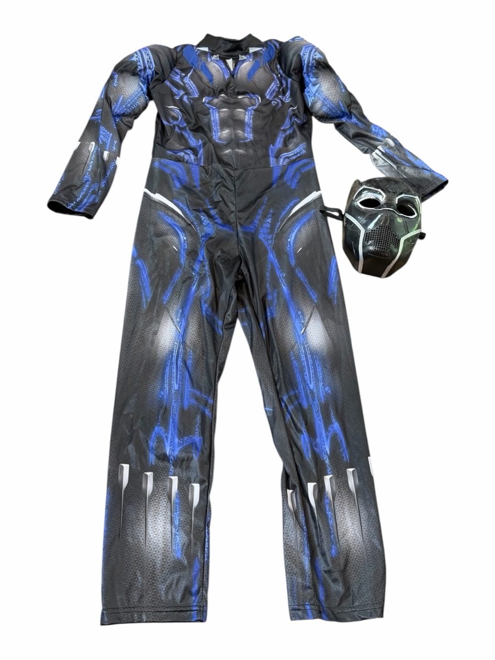 Black Panther Costume Mask Bodysuit Jumpsuit  Size 11-12 Marvel Disney